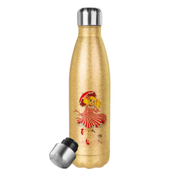 Candy, Glitter gold stainless steel thermos bottle, double-walled, 500ml