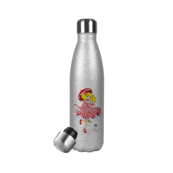 Candy, Metallic Glitter Silver Thermos Flask (Stainless steel), double-walled, 500ml