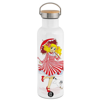 Candy, Stainless steel White with wooden lid (bamboo), double wall, 750ml