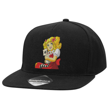 Candy, Adult Flat Snapback Hat Black, (100% COTTON TWILL, ADULT, UNISEX, ONE SIZE)