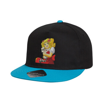 Candy, Child's Flat Snapback Hat, Black/Blue (100% COTTON, CHILD, UNISEX, ONE SIZE)