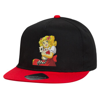 Candy, Children's Flat Snapback Hat, Black/Red (100% COTTON, CHILDREN'S, UNISEX, ONE SIZE)