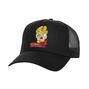 Candy, Structured Trucker Adult Hat, with Mesh, Black (100% COTTON, ADULT, UNISEX, ONE SIZE)