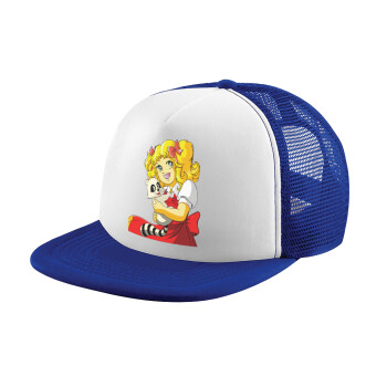 Candy, Adult Soft Trucker Hat with Blue/White Mesh (POLYESTER, ADULT, UNISEX, ONE SIZE)