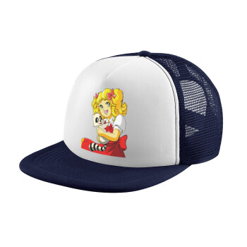 Candy, Adult Soft Trucker Hat with Dark Blue/White Mesh (POLYESTER, ADULT, UNISEX, ONE SIZE)