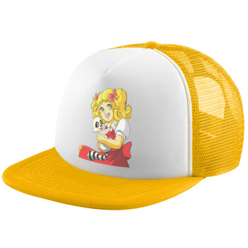 Candy, Adult Soft Trucker Hat with Yellow/White Mesh (POLYESTER, ADULT, UNISEX, ONE SIZE)