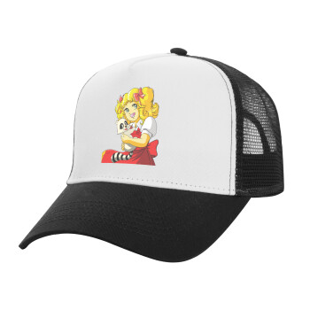 Candy, Adult Structured Trucker Hat, with Mesh, WHITE/BLACK (100% COTTON, ADULT, UNISEX, ONE SIZE)