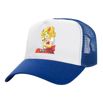 Candy, Adult Structured Trucker Hat, with Mesh, WHITE/BLUE (100% COTTON, ADULT, UNISEX, ONE SIZE)