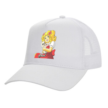 Candy, Structured Trucker Adult Hat, with Mesh, WHITE (100% COTTON, ADULT, UNISEX, ONE SIZE)