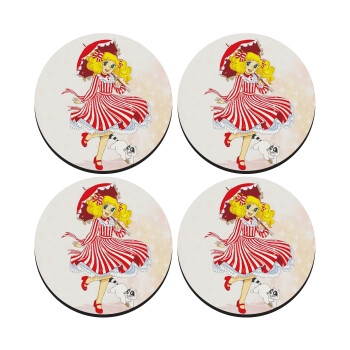 Candy, SET of 4 round wooden coasters (9cm)