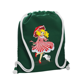 Candy, Τσάντα πλάτης πουγκί GYMBAG BOTTLE GREEN, με τσέπη (40x48cm) & χονδρά λευκά κορδόνια