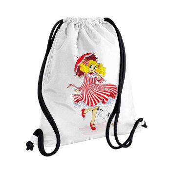 Candy, Backpack pouch GYMBAG white, with pocket (40x48cm) & thick cords