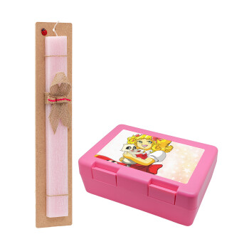 Candy, Easter Set, children's snack container PINK & scented flat Easter candle (30cm) (PINK)