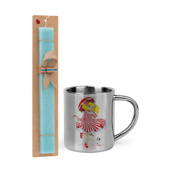 Candy, Easter Set, metallic thermal cup (300ml) & aromatic flat Easter candle (30cm) (TURQUOISE)