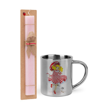 Candy, Easter Set, metallic thermal cup (300ml) & aromatic flat Easter candle (30cm) (PINK)