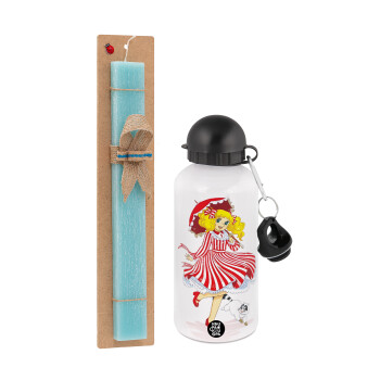 Candy, Easter Set, metallic aluminum water bottle (500ml) & scented flat candle (30cm) (TURQUOISE)