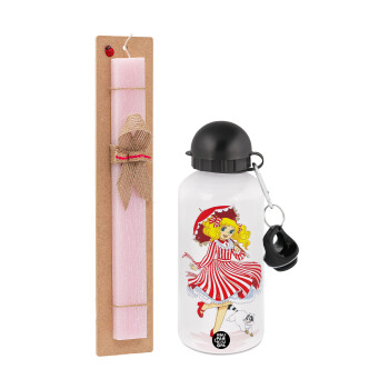 Candy, Easter Set, metallic aluminum bottle (500ml) & aromatic flat Easter candle (30cm) (PINK)