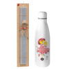 Easter Set, metallic stainless thermos bottle (500ml) & scented flat Easter candle (30cm) (GRAY)