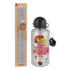 Easter Set, metallic silver aluminum water bottle (500ml) & aromatic flat Easter candle (30cm) (GRAY)