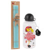 Easter Set, metallic aluminum water bottle (500ml) & scented flat candle (30cm) (TURQUOISE)