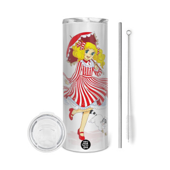 Candy, Tumbler ποτήρι θερμό από ανοξείδωτο ατσάλι 600ml, με μεταλλικό καλαμάκι & βούρτσα καθαρισμού