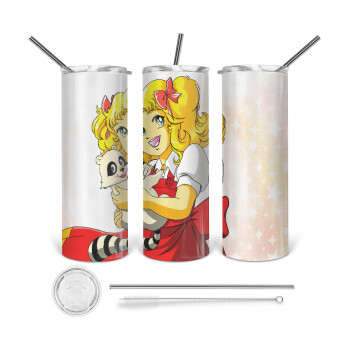 Candy, Tumbler ποτήρι θερμό από ανοξείδωτο ατσάλι 600ml, με μεταλλικό καλαμάκι & βούρτσα καθαρισμού