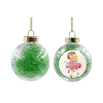 Candy, Transparent Christmas tree ball ornament with green filling 8cm