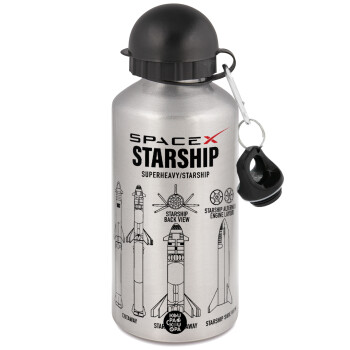 Space X, Metallic water jug, Silver, aluminum 500ml