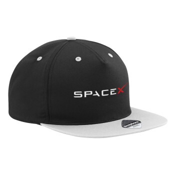 Space X, Adult Flat Snapback Hat Black/Grey, (100% COTTON TWILL, ADULT, UNISEX, ONE SIZE)