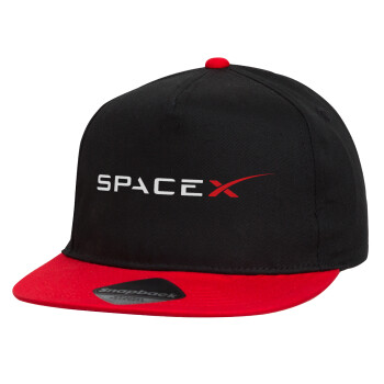 Space X, Children's Flat Snapback Hat, Black/Red (100% COTTON, CHILDREN'S, UNISEX, ONE SIZE)