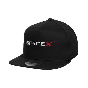 Space X, Children's Flat Snapback Hat, Black (100% COTTON, CHILD, UNISEX, ONE SIZE)