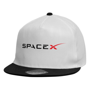 Space X, Child's Flat Snapback Hat, White (100% COTTON, CHILDREN'S, UNISEX, ONE SIZE)