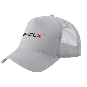 Space X, Adult Structured Trucker Hat, with Mesh, GRAY (100% COTTON, ADULT, UNISEX, ONE SIZE)