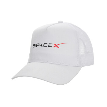 Space X, Structured Trucker Adult Hat, with Mesh, WHITE (100% COTTON, ADULT, UNISEX, ONE SIZE)