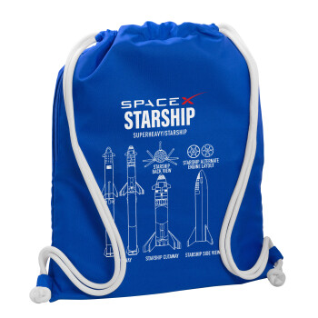 Space X, Backpack pouch GYMBAG Blue, with pocket (40x48cm) & thick cords