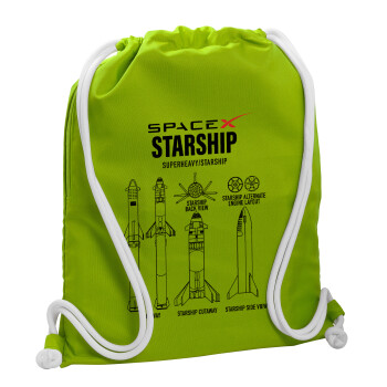 Space X, Τσάντα πλάτης πουγκί GYMBAG LIME GREEN, με τσέπη (40x48cm) & χονδρά κορδόνια