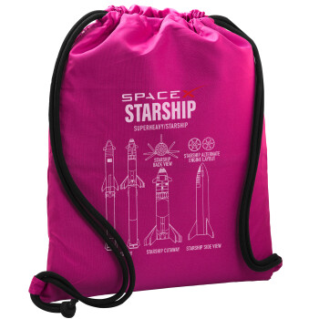 Space X, Backpack pouch GYMBAG Fuchsia, with pocket (40x48cm) & thick cords