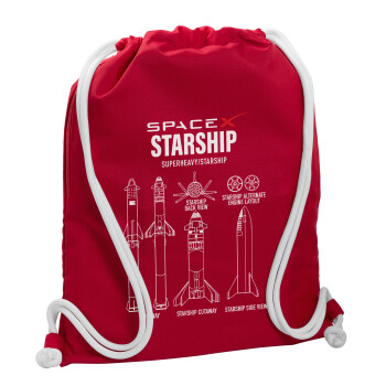 Space X, Backpack pouch GYMBAG Red, with pocket (40x48cm) & thick cords