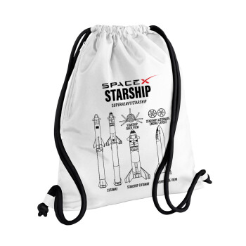 Space X, Backpack pouch GYMBAG white, with pocket (40x48cm) & thick cords