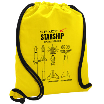 Space X, Backpack pouch GYMBAG Yellow, with pocket (40x48cm) & thick cords