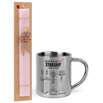 Space X, Easter Set, metallic thermal cup (300ml) & aromatic flat Easter candle (30cm) (PINK)