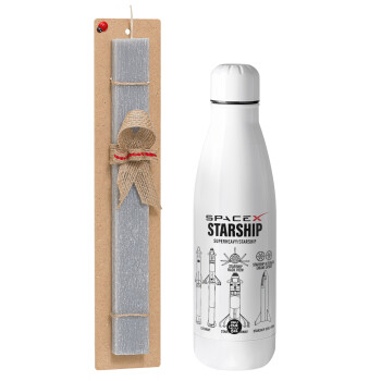 Space X, Easter Set, metallic Inox water bottle (700ml) & Easter scented flat candle (30cm) (GRAY)