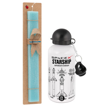 Space X, Easter Set, metallic aluminum water bottle (500ml) & scented flat candle (30cm) (TURQUOISE)