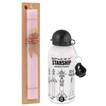 Space X, Easter Set, metallic aluminum bottle (500ml) & aromatic flat Easter candle (30cm) (PINK)