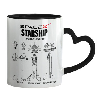 Space X, Mug heart black handle, ceramic, 330ml