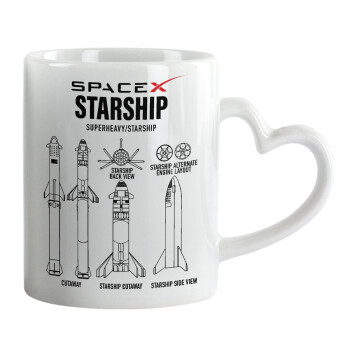 Space X, Mug heart handle, ceramic, 330ml