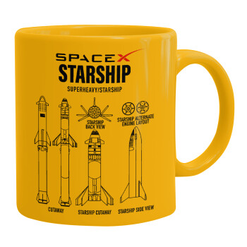 Space X, Ceramic coffee mug yellow, 330ml (1pcs)