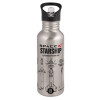 Water bottle Silver with straw, stainless steel 600ml