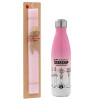 Easter Set, Metallic pink/white (Stainless steel) thermos, double-walled, 500ml & aromatic flat Easter candle (30cm) (PINK)