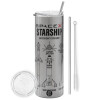 Eco friendly stainless steel Silver tumbler 600ml, with metal straw & cleaning brush